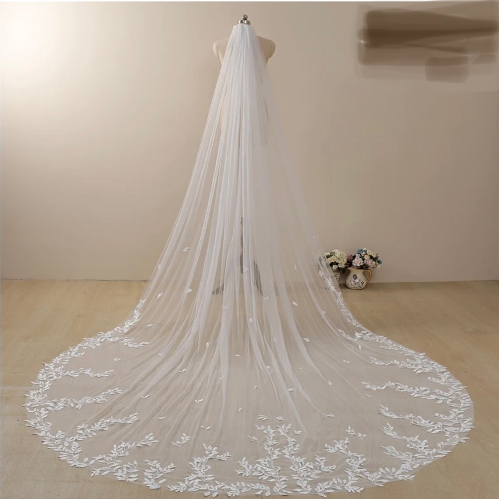 Celestial Flowers Wedding Veil chapel length 90”